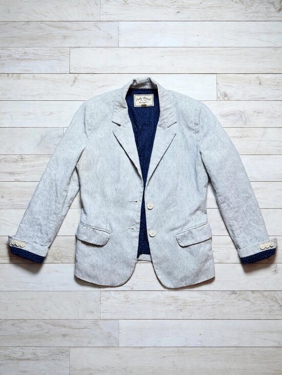 Jackets & Blazers - Lucky Brand Blazer Womens 4 Blue White Pinstripe Polka Dot Lining Jacket